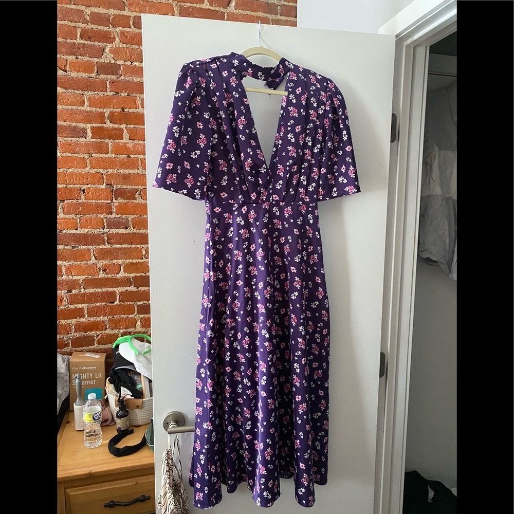 ASOS NEVER WORN purple floral midi deep V dress